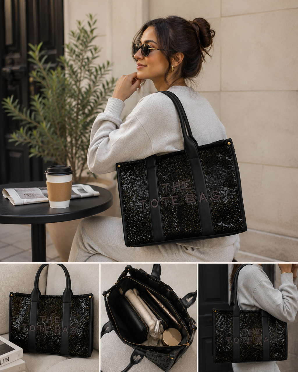 Sac Cabas Noir à Sequins