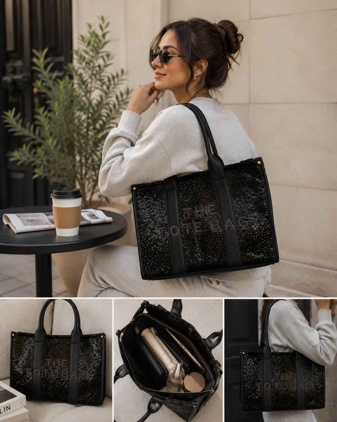 Sac Cabas Noir à Sequins